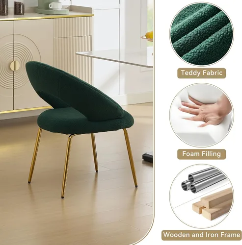Miniatura 3 de Modern Dining Chairs with Curved Backrest and Metal Legs, Teddy Fabric Upholstered Desk Chair for Kitchen Dining Room Table & Chair Sets, Seating
