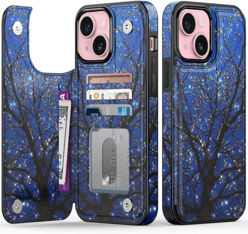 Miniatura 135 de FUNMIKO Funda tipo cartera para iPhone 13 con tarjetero, bloqueo RFID, protección de grado militar y obras de arte impresas con rayos UV, cierre