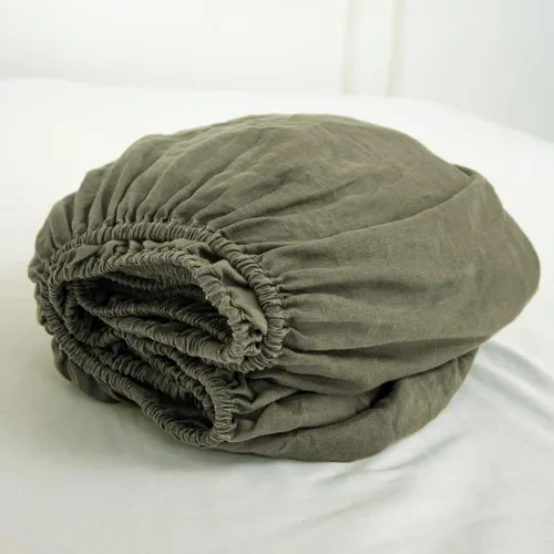 Miniatura 9 de S VICTORY SYMBOL Sábana bajera de lino 100% 78"x80" Funda de colchón 1 pieza, bolsillo profundo de 16 pulgadas, ropa de cama de lino francés natural