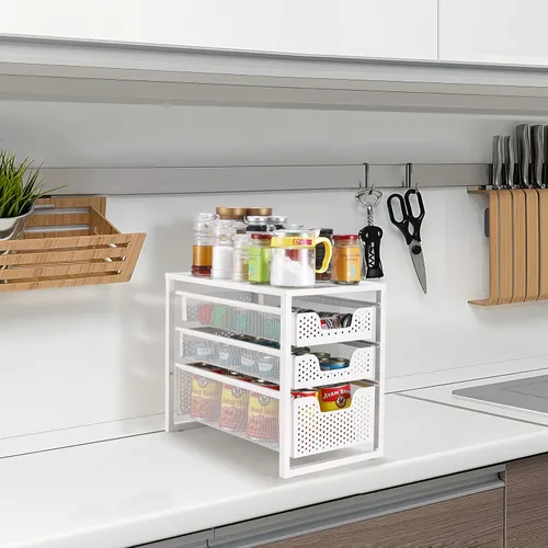 Miniatura 6 de Simple Trending - Organizador de gabinete de 3 niveles para debajo del fregadero, con cajón de almacenamiento deslizante, organizador de mesa