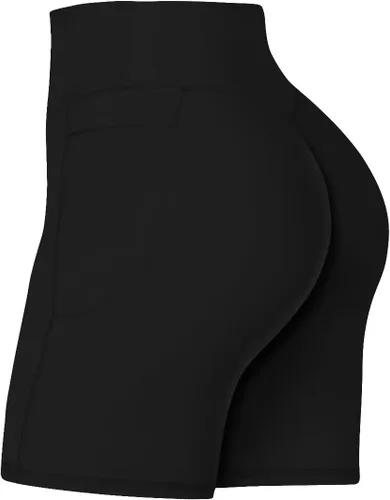 Sunzel - Pantalones cortos de ciclista para mujer, sin costura frontal, con control de abdomen y bolsillos, para yoga, entrenamiento y gimnasio