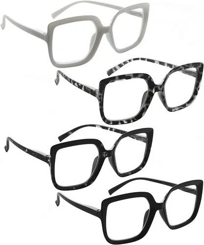 LUR Lentes para mujer, montura grande, 4 pares de lentes elegantes para lectores