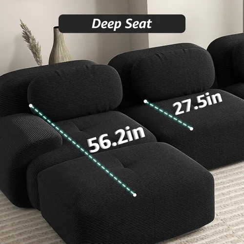 Miniatura 2 de Sofá biplaza moderno de 80 pulgadas para sala de estar, sofá de pana en forma de nube con asiento profundo, sofá modular negro, sofás de dos plazas