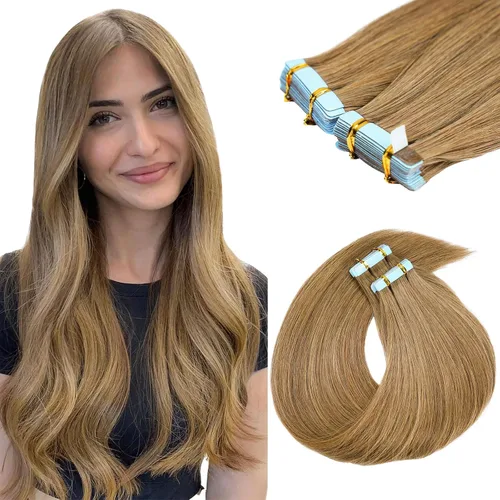 Miniatura 9 de Extensiones de cabello humano adhesivas de 16 pulgadas, extensiones de cabello humano lacio invisible para mujeres, 20 unidades por 1.76 oz