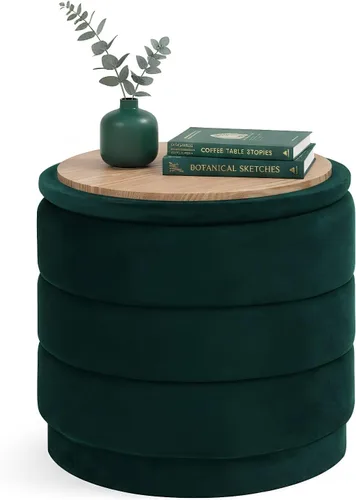 Miniatura 13 de B FSOBEIIALEO Otomana redonda de almacenamiento de terciopelo con bandeja, otomana plegable con mesa auxiliar de almacenamiento, reposapiés