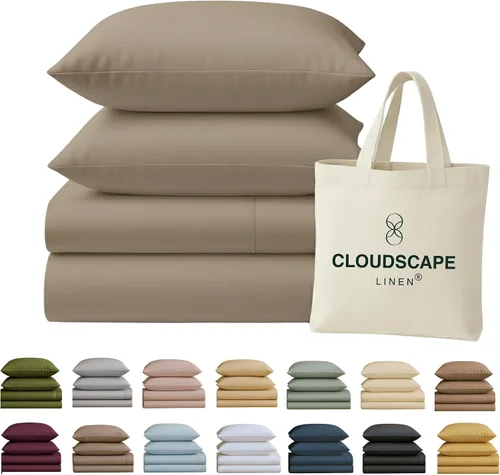Miniatura 22 de Cloud Scape Linen - Juego de sábanas de 100% algodón egipcio, tamaño individual, juego de ropa de cama de lujo de 3 piezas, 400 hilos, calidad