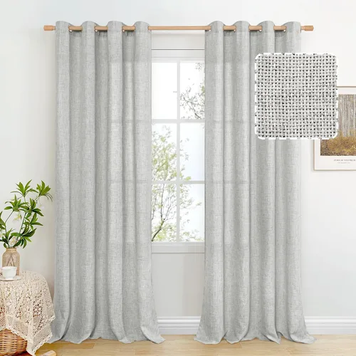 Miniatura 29 de BGment Cortinas de Lino Beige de 63 Pulgadas de Largo 2 Paneles - Tratamientos para Ventanas con Textura de Arpillera Filtrantes de Luz Cortinas