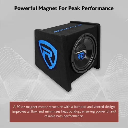 Miniatura 5 de Rockville RV10.1D - Caja de subwoofer para automóvil cargada de 500 W de 10 pulgadas con amplificador mono y kit de amplificador, graves de alto