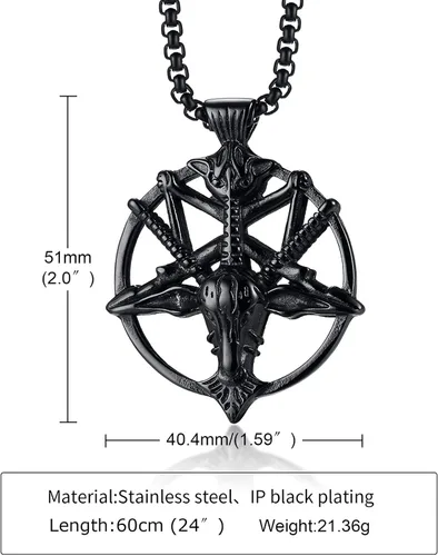Miniatura 2 de TempBeau Collar con colgante de pentagrama satánico baphomet Hecho a mano cadena de eslabones de pentáculo boca abajo iglesia satanista punk gótico