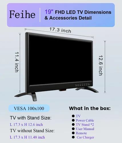 Miniatura 5 de Televisor LED de 19 Pulgadas de Pantalla Ancha con Sintonizadores Digitales ATSC HDMI/VGA/RCA/USB, Televisor de Pantalla Plana de 19 Pulgadas