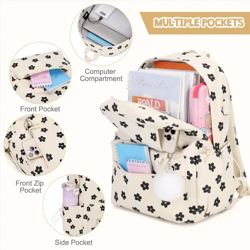 Miniatura 3 de Mochila 20, Beige flor, Grande, Mochila
