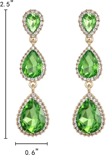 Miniatura 133 de EleQueen Pendientes de cristal austriaco en tono dorado para mujer, forma de pera de 2.5 pulgadas, color esmeralda