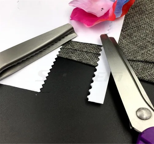 Miniatura 3 de Tijeras de tela para pintar, tijeras negras profesionales con mango de acero inoxidable festoneado dentado para cuero, sastrería, manualidades