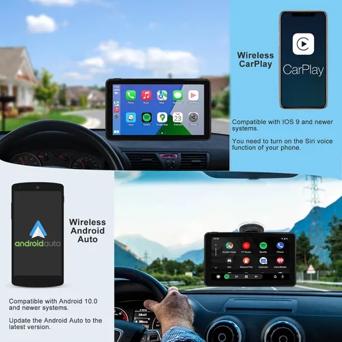 Miniatura 2 de Estéreo de coche inalámbrico CarPlay y Android Auto, pantalla táctil de 7 pulgadas HD, Bluetooth, AirPlay, reproductor de música y video portátil