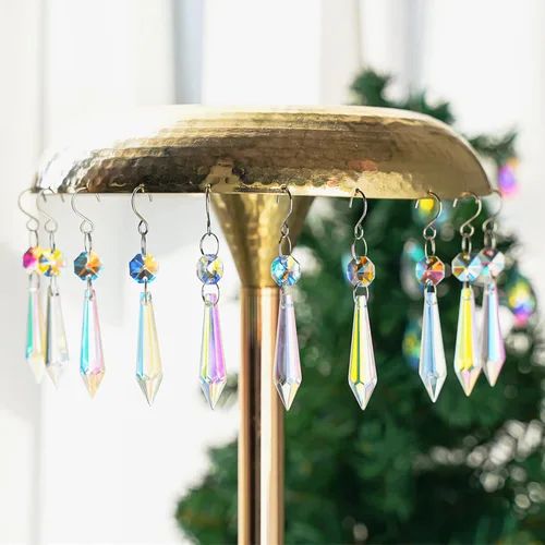 Miniatura 3 de 25 piezas de 55 mm de cristales de colores para candelabros con ganchos, guirnalda de cristal atrapasoles con cuentas de cristal octogonales