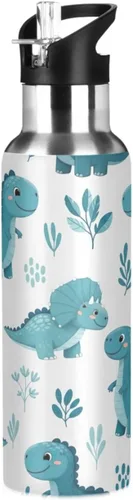 Cute Dinosaur Blue Insulated Stainless Steel Water Bottle with Straw 20 Oz Leakproof Water Bottles, BPA-Free Sports Water Bottle with Straw