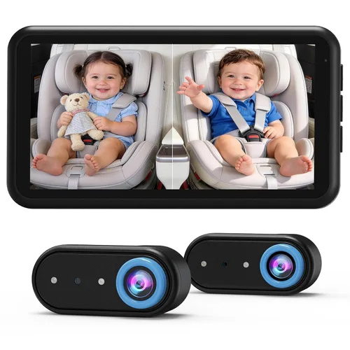 LUCKVIEW BM2 PRO - Cámara doble para automóvil para bebé, pantalla HD 1080P de 5.2 pulgadas para asientos de automóvil orientados hacia atrás,
