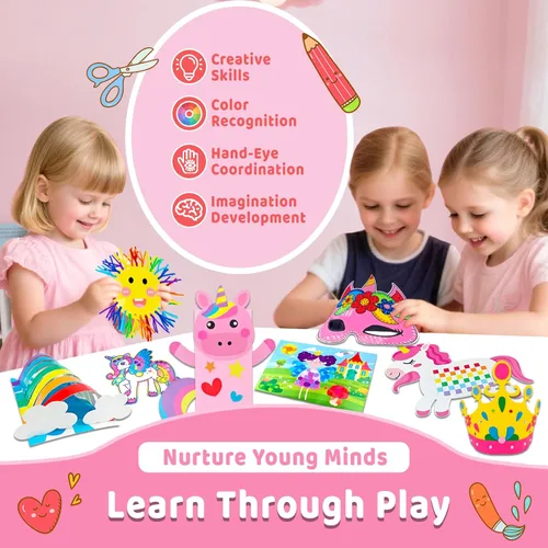 Miniatura 5 de 7july Caja de manualidades de unicornio, 12 divertidas artes y manualidades para niños de 4 a 8 años, juguetes creativos educativos, proyectos