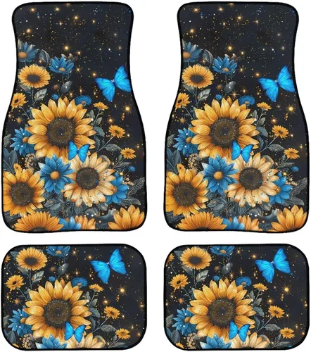 Miniatura 21 de 70S 80S Alfombra de suelo de automóvil con flores hippie y margaritas, 4 piezas, accesorio hippie para automóvil para mujeres, almohadilla de suelo