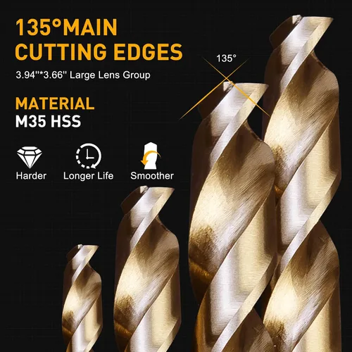 Miniatura 4 de Brocas de cobalto de 1/4 de pulgada, paquete de 13 unidades de M35 HSS, punta de 135 grados, juego de brocas helicoidales de longitud Jobber