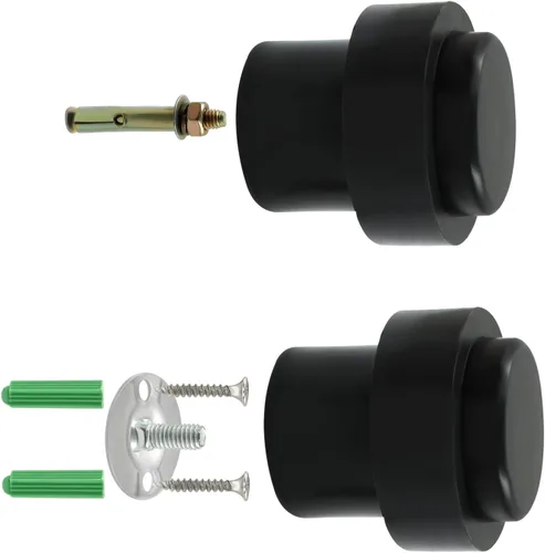 Miniatura 3 de Tope de puerta cilíndrico negro mate, tope de puerta de piso resistente de 1.8 pulgadas con anillo de goma, topes de puerta de acero inoxidable
