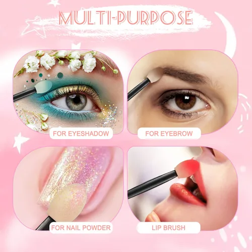 Miniatura 4 de MORGLES Aplicadores de sombra de ojos de doble cara, 50 brochas de sombra de ojos de 2.4 pulgadas para mujeres y niñas, color negro