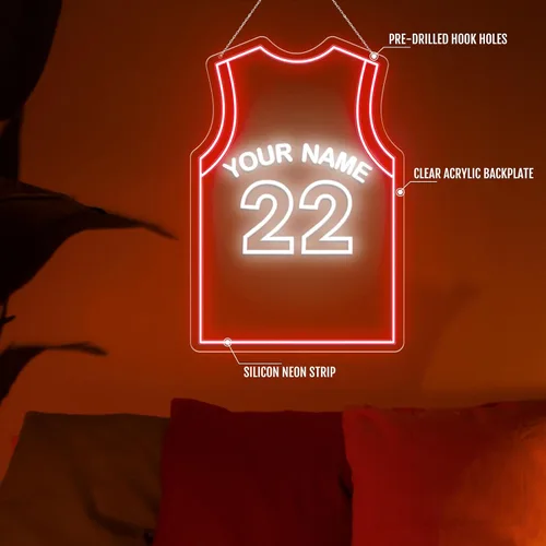 Miniatura 5 de Letreros de neón de jersey de baloncesto personalizables, letrero de neón LED personalizable para decoración de pared, luces de neón LED