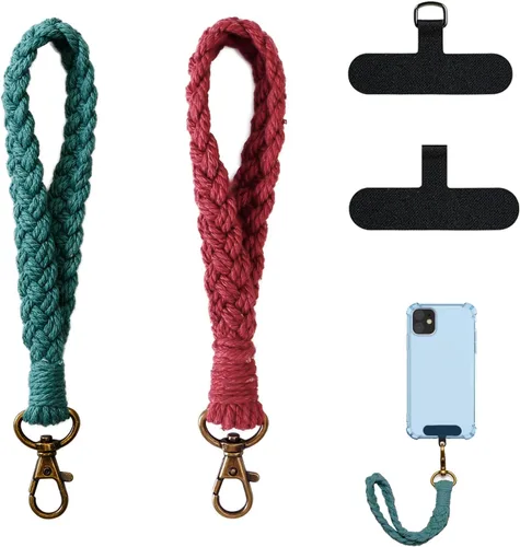 Miniatura 9 de 2 correas de muñeca para teléfono, cordón para teléfono celular, con 2 pestañas de amarre para teléfono, llavero de macramé hecho a mano, funda
