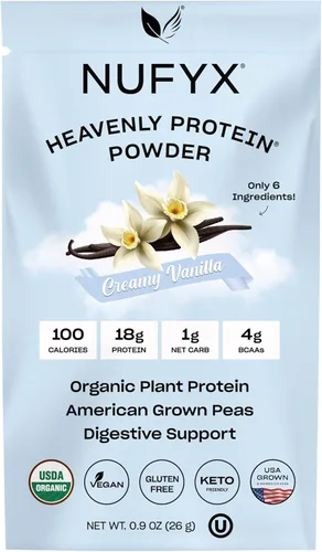 NUFYX® • Heavenly Protein® Powder • Los mejores guisantes cultivados en Estados Unidos 100% orgánicos del mundo • Vegano • Sin gluten • Bajo en