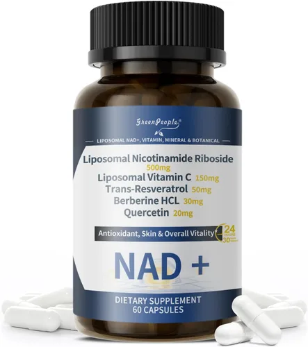 GREENPEOPLE Suplemento liposomal NAD para mujeres - Suplemento NAD+ ribósido de nicotinamida con resveratrol, quercetina y vitamina C liposomal para