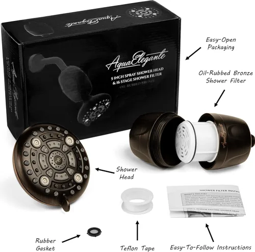 Miniatura 3 de Aqua Elegante Cabezal de ducha de alta presión y filtro de 16 etapas, cabezal de ducha de baño ajustable para montaje en pared con purificador