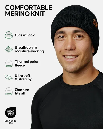 Miniatura 2 de DANISH ENDURANCE Gorro de lana merina, gorro de invierno con forro polar para hombre y mujer