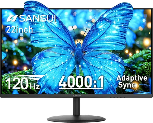 SANSUI - Monitor de 22 Pulgadas 120Hz, Monitor de Computadora FHD con Relación de Contraste 4000:1 con Sincronización Adaptativa, HDR 100% sRGB,
