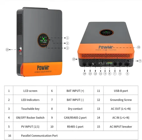 Miniatura 6 de PowMr Inversor solar de fase dividida de 10000 W de 48 V a 120/240 V CA, inversor UL1741 de 10 KW con controlador de carga MPPT de 200 amperios