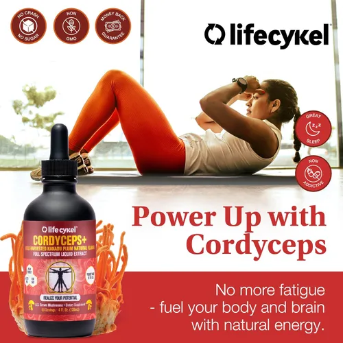Miniatura 6 de Life Cykel Cordyceps - Extracto de hongo con ciruela Kakadu, apoyo de energía, resistencia y vitalidad, suplemento natural para el envejecimiento