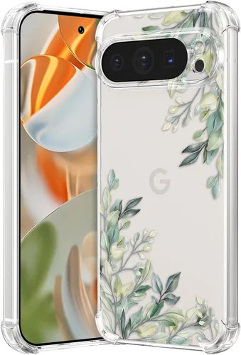 Miniatura 22 de RALEAVO - Funda floral para Google Pixel 7a, funda transparente con hojas y flores, diseño delgado y lindo para niñas y mujeres, cubierta de Verde