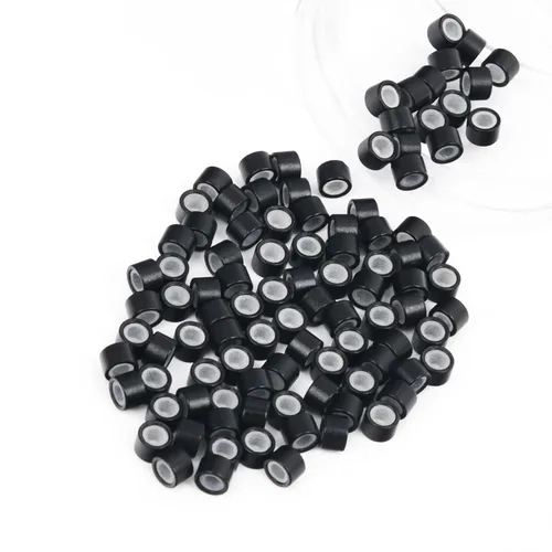 Miniatura 39 de Vlasy 100 Piezas Cuentas de Nano Anillo con Forro de Silicona para Extensiones de Cabello Humano con Nano Anillo 5 Colores Opcionales (Negro)