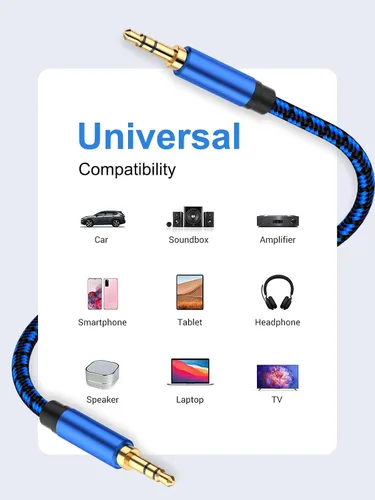 Miniatura 6 de Cable auxiliar de 3 pies – Cable de audio trenzado de nailon de 0.138 in para estéreo de coche, cable auxiliar para auriculares, altavoces