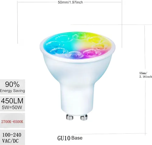 Miniatura 4 de Bombillas LED inteligentes GU10 regulables con cambio de color, foco GU10 RGB, foco LED WiFi y Bluetooth compatible con Alexa Google, 16 millones