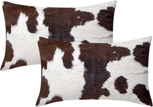 Miniatura 12 de Juego de 2 fundas de almohada lumbares de piel de vaca occidental de 12 x 20 pulgadas, fundas de almohada rectangulares decorativas de piel