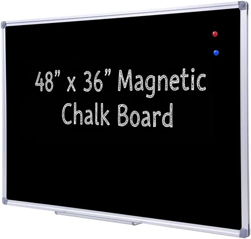 Pizarra grande negra de 36 x 48 pulgadas para la pared de la escuela, pizarra magnética negra con marco de aluminio y bandeja para marcadores