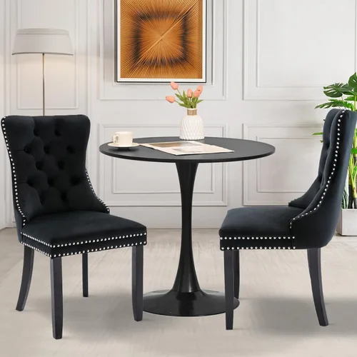 Miniatura 30 de Juego de 6 Sillas de Comedor Tapizadas de Terciopelo, Sillas Laterales de Cocina de Estilo Moderno con Ribete de Tachuelas y Patas de Madera, Anillo