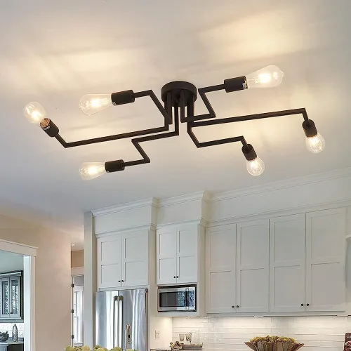 Miniatura 16 de ZGLAOJT Lámpara de techo semiempotrada de 4 luces, color negro mate con base E26, candelabro moderno para casa de campo, cocina, comedor