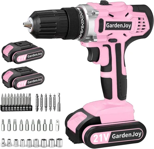 Miniatura 18 de GardenJoy Juego de Taladro Inalámbrico de 20V, Kit Eléctrico de Potencia 2 Baterías Con Cargador 30Nm 2 Velocidades Portabrocas Sin Llave de 3/8