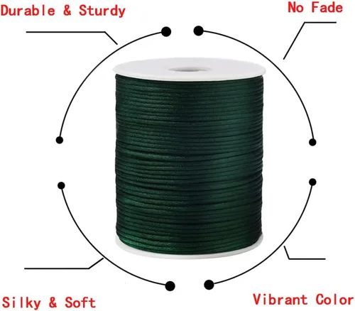 Miniatura 3 de 2.0mm Hilo de Cordón de Seda de Nylon para Cuentas de Macramé, Pulseras, Nudos Chinos, Collares, Joyería 109 Yardas (Verde Oscuro)