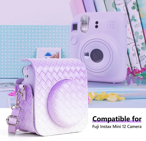 Miniatura 2 de MUZIRI KINOKOO Funda para cámara de película instantánea Fujifilm Instax Mini 12, cuero sintético degradado tejido venas Fuji Mini 12 funda Tejido