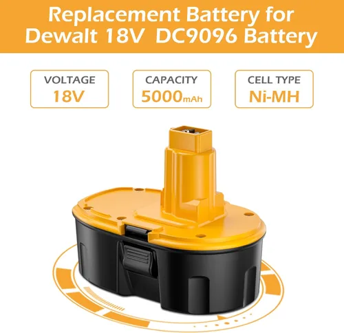 Miniatura 3 de Paquete de 2 5000 Ah de repuesto para batería Dewalt de 18 V Ni-Mh DC9098 DC9096 DC9099 DC970 DW9095 DW9096 DW9098 DW9099 DE9039 DE9096 DE9098