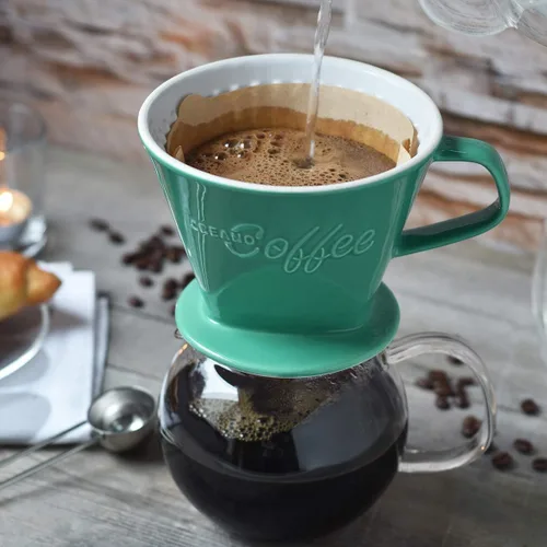 Miniatura 6 de Creano XXL gotero de café de porcelana verde - cafetera de cono de cerámica - verter sobre cafetera - tamaño del filtro 4 - calidad enorme y pesada