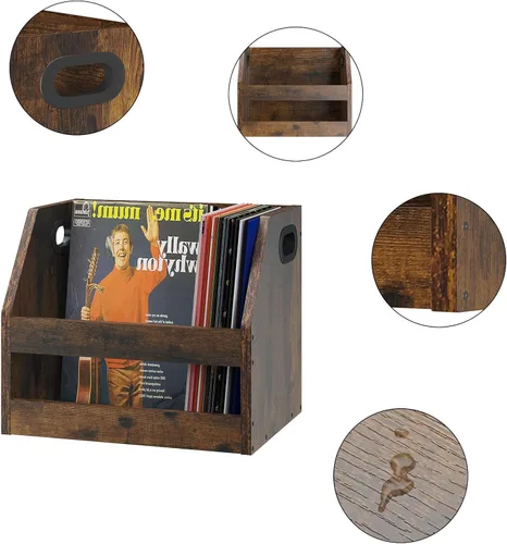 Miniatura 7 de YMYNY Soporte para almacenamiento de discos, caja de vinilo con asa, estante de libros, organizador de escritorio trapezoidal LP para carpetas