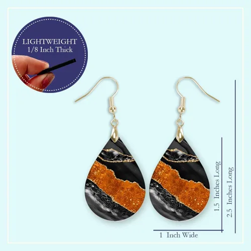 Miniatura 64 de Dangle Earrings for Women Colorful Dangling Drop Statement Jewelry Printed MDF Wood Teardrop Double Side Print Handmade by The Painted Pug